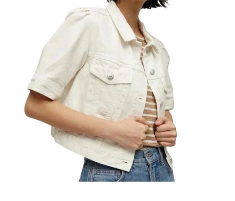 *Veronica Beard Raina Cotton Denim Short Sleeve Cropped Trucker Jean Jacket, Size S