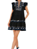 *Sea NY Shaina Flutter Sleeve Cotton & Linen Embroidered Split Neck Tiered Mini Dress, Size S