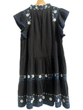 *Sea NY Shaina Flutter Sleeve Cotton & Linen Embroidered Split Neck Tiered Mini Dress, Size S