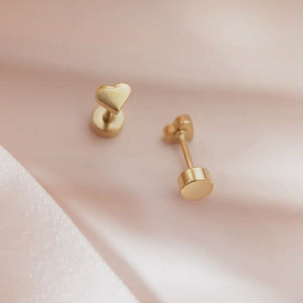 Adorn 512 14K Gold Plated Tiny Heart Screw Flat Back Stud Earrings