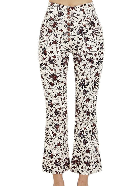 *Ulla Johnson Ellis Stretch Cotton Twill Floral Button Fly High Rise Flared Cropped Jeans, Size 2