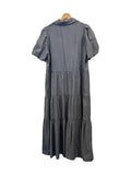 *Brochu Walker Havana Puff Sleeve Collared V-Neck Button-Up Tiered Midi Dress, Size L