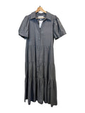 *Brochu Walker Havana Puff Sleeve Collared V-Neck Button-Up Tiered Midi Dress, Size L