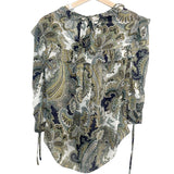 *Veronica Beard Howell Silk Paisley Ruffle Trim Cinched 3/4 Sleeve Round Neck Tie Back Top, Size 4