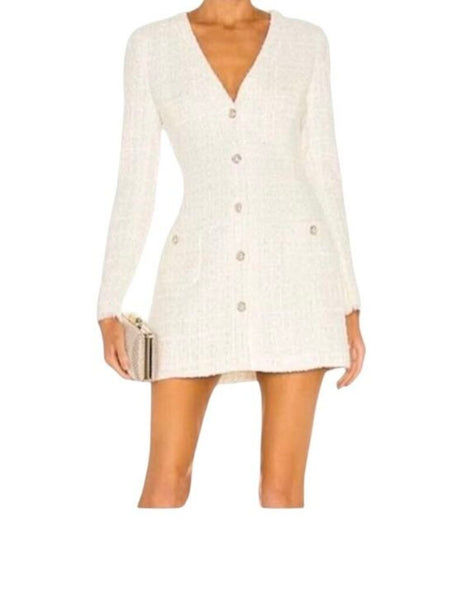 *NWT Sau Lee Audrey Tweed Long Sleeve V-Neck Button Up Mini Coat Dress, Size 6