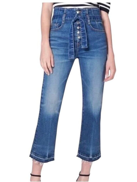 *Veronica Beard Marlene 12" Corset High-Rise Straight Leg Tie Waist Cropped Raw Hem Jeans, Size 25(0)