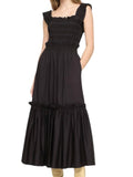 *Sea NY Sloane Cotton Poplin Sleeveless Wide Strap Cami Smocked Bodice Tiered Midi Dress, Size M