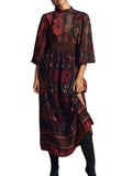 *Farm Rio X Anthro Mock-Neck Dress Satin Floral Bell Sleeve Fitted Waist Maxi Dress, Size XS