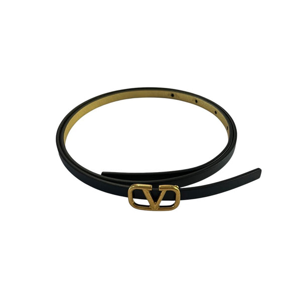 *Valentino Garavani VLogo Leather Gold Logo Buckle 8mm Pin-in-Hole Reversible Skinny Belt, Size 70mm/28"