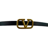 *Valentino Garavani VLogo Leather Gold Logo Buckle 8mm Pin-in-Hole Reversible Skinny Belt, Size 70mm/28"