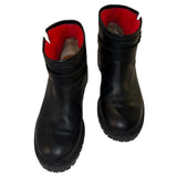 *Fendi Leather Shearling Lined Buckle Trim Lug Sole Moto Ankle Boots, Size 36.5