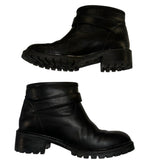 *Fendi Leather Shearling Lined Buckle Trim Lug Sole Moto Ankle Boots, Size 36.5