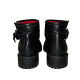 *Fendi Leather Shearling Lined Buckle Trim Lug Sole Moto Ankle Boots, Size 36.5