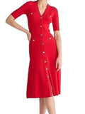 *NWT J. Crew Elbow Sleeve Button-Up Stretch Rib Knit V-Neck A-Line Midi Sweater Dress, Size XS