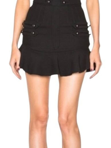 *Isabel Marant Lena 70s Brandebourg Wool & Cotton Military Flounce Hem Mini Skirt, Size FR 38=US 6