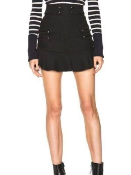 *Isabel Marant Lena 70s Brandebourg Wool & Cotton Military Flounce Hem Mini Skirt, Size FR 38=US 6
