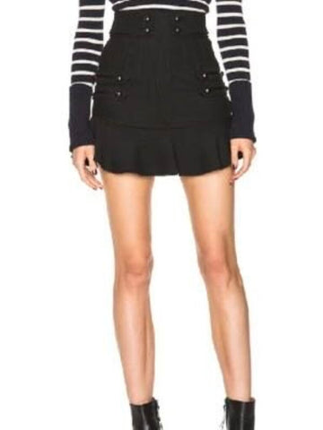 *Isabel Marant Lena 70s Brandebourg Wool & Cotton Military Flounce Hem Mini Skirt, Size FR 38=US 6