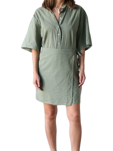 *XiRENA Agnes Cotton Voile Short Sleeve Band Collar Button Up Wrap Overlay Mini Dress, Size S