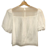 *NWT FRAME Sheer Inset Cotton & Silk Puff Sleeve Round Neck Keyhole Back Top, Size XS