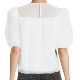 *NWT FRAME Sheer Inset Cotton & Silk Puff Sleeve Round Neck Keyhole Back Top, Size XS