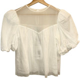 *NWT FRAME Sheer Inset Cotton & Silk Puff Sleeve Round Neck Keyhole Back Top, Size XS