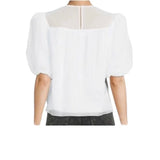 *NWT FRAME Sheer Inset Cotton & Silk Puff Sleeve Round Neck Keyhole Back Top, Size XS