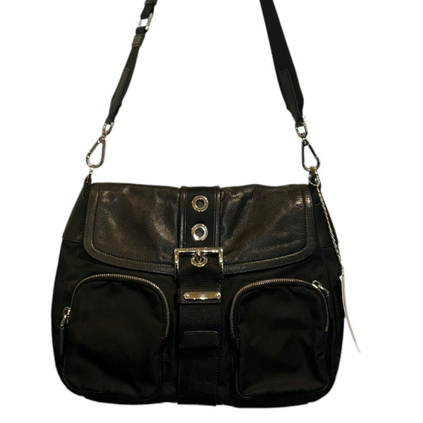 *Prada Tessuto Vela Leather Trim Double Patch Pocket Flap Front Buckle Crossbody Messenger Bag