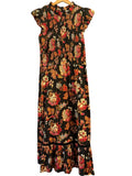 *Sea NY Pascale Cotton Floral Flutter Sleeve Ruffle Neck Smocked Bodice Flounce Hem Midi Dress, Size 10