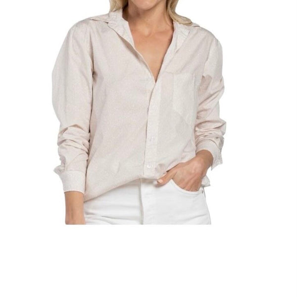 *Frank & Eileen Joedy Boyfriend Cotton Floral Long Sleeve Collared V-Neck Button-Up Shirt, Size XS