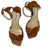 *Jimmy Choo Drya Leather Woven Studded Vamp Anle Strap Square Toe 65mm Block Heel Sandals, Size 37