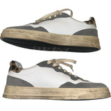*P448 Bali Leather & Suede Perforated Logo Leopard Heel Cap Lace-Up Low Top Sneakers, Size 37