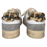 *P448 Bali Leather & Suede Perforated Logo Leopard Heel Cap Lace-Up Low Top Sneakers, Size 37