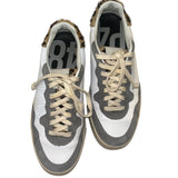 *P448 Bali Leather & Suede Perforated Logo Leopard Heel Cap Lace-Up Low Top Sneakers, Size 37