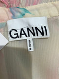*GANNI Afterglow Pleated Georgette Floral Long Blouson Sleeve Ruffle Neck Midi Dress, Size FR36(4)
