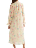 *GANNI Afterglow Pleated Georgette Floral Long Blouson Sleeve Ruffle Neck Midi Dress, Size FR36(4)