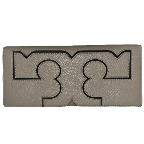 *Tory Burch Miller Serif Logo Pebbled Leather Flap Front Logo Clutch
