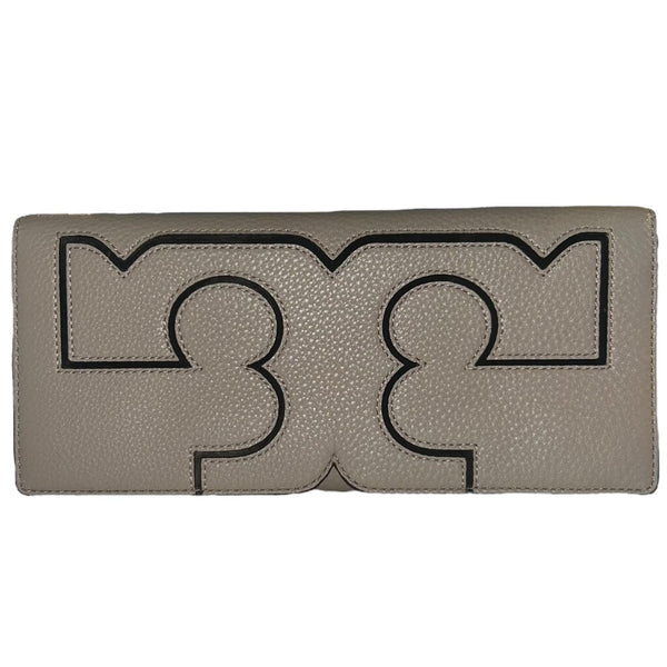 *Tory Burch Miller Serif Logo Pebbled Leather Flap Front Logo Clutch
