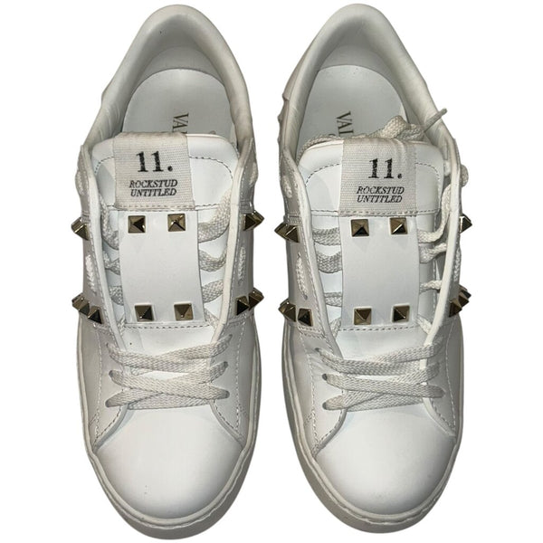 *Valentino 11 Rockstud Untitled Leather Stud Trimmed Low-Top Sneaker,w/Box, Size 36