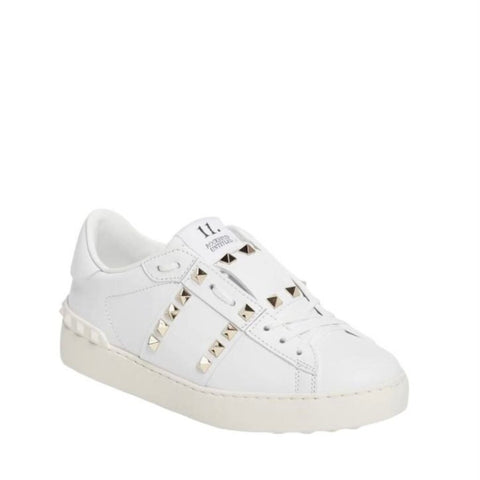 *Valentino 11 Rockstud Untitled Leather Stud Trimmed Low-Top Sneaker,w/Box, Size 36