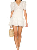 *NWT LoveShackFancy Rena Cotton Eyelet Puff Sleeve V-Neck Smocked Body Mini Dress, Size M