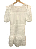 *NWT LoveShackFancy Rena Cotton Eyelet Puff Sleeve V-Neck Smocked Body Mini Dress, Size M