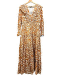 *NWT Maje Rufina Cotton Floral Paisley Long Sleeve V-Neck Ruffle Trim Maxi Dress, Size FR40 = US 8