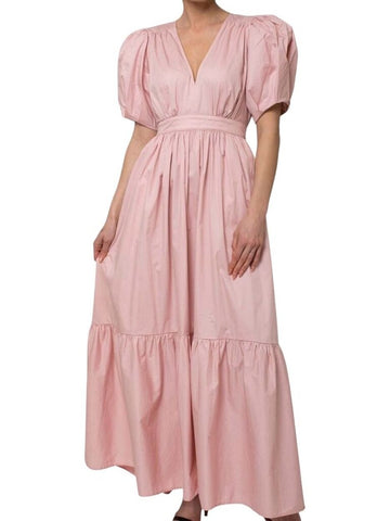 *XiRENA Larkyn Cotton Poplin Short Puff Sleeve V-Neck Tiered Maxi Dress, Size M