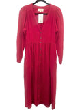 *XiRENA Charlotte Cotton Gauze Long Sleeve V-Neck Button-Up Midi Dress, Size S