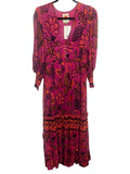 *Farm Rio Macaw Forest Tropical Floral Long Sleeve Plunge Neckline Maxi Dress, Size S