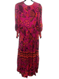 *Farm Rio Macaw Forest Tropical Floral Long Sleeve Plunge Neckline Maxi Dress, Size S