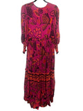 *Farm Rio Macaw Forest Tropical Floral Long Sleeve Plunge Neckline Maxi Dress, Size S
