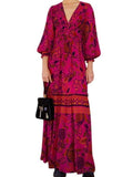 *Farm Rio Macaw Forest Tropical Floral Long Sleeve Plunge Neckline Maxi Dress, Size S