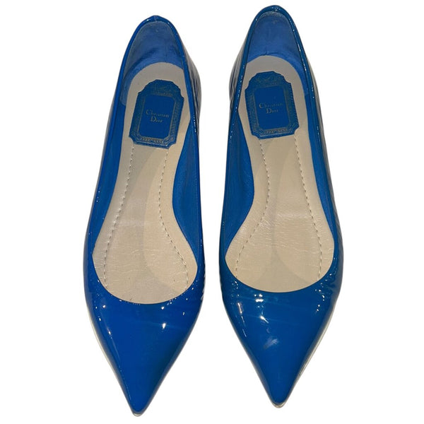 *Christian Dior Patent Leather Pointed Toe Ballet Flats, Size 37