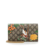 *Gucci Tian Flora & Fauna Print GG Supreme Canvas Wallet on a Chain Crossbody